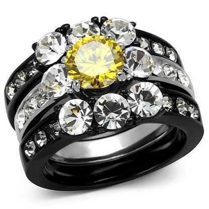 Picture of TK2615 - Stainless Steel Ring Two-Tone IP Black (Ion Plating) Women AAA Grade CZ Topaz