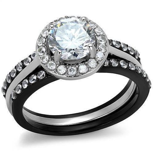 Picture of TK2620 - Stainless Steel Ring Two-Tone IP Black (Ion Plating) Women AAA Grade CZ Clear