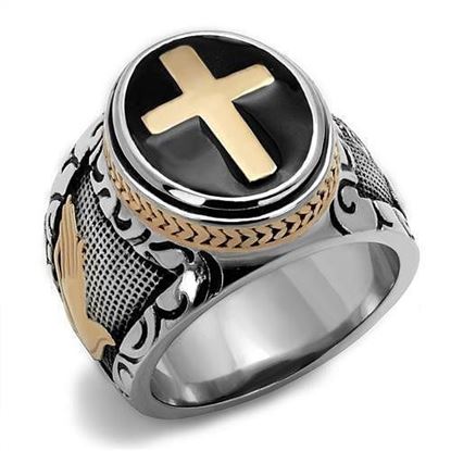 Picture of TK2623 - Stainless Steel Ring Two-Tone IP Rose Gold Men Epoxy Jet