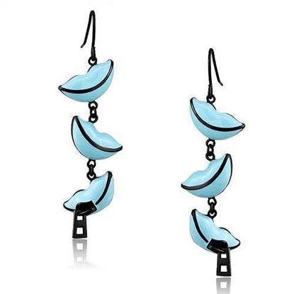 Picture of TK2624 - Stainless Steel Earrings IP Black(Ion Plating) Women Epoxy Sea Blue