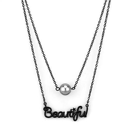 Picture of TK2628 - Stainless Steel Necklace IP Black(Ion Plating) Women Synthetic Gray