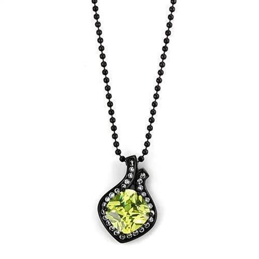 Picture of TK2629 - Stainless Steel Chain Pendant IP Black(Ion Plating) Women AAA Grade CZ Apple Green color