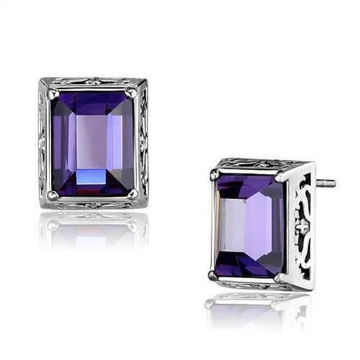 Picture of TK2636 - Stainless Steel Earrings High polished (no plating) Women AAA Grade CZ Amethyst