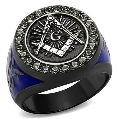 Picture of TK2637 - Stainless Steel Ring Two Tone IP Light Black (IP Gun) Men Top Grade Crystal Black Diamond