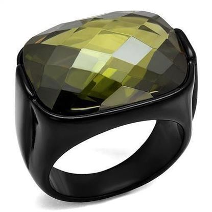 Picture of TK2639 - Stainless Steel Ring IP Black(Ion Plating) Men AAA Grade CZ Olivine color