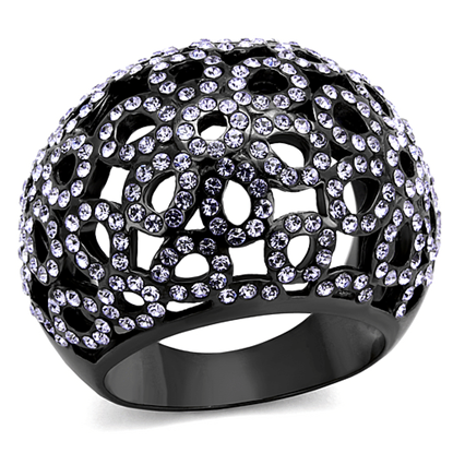 Picture of TK2642 - Stainless Steel Ring IP Light Black  (IP Gun) Women Top Grade Crystal Tanzanite