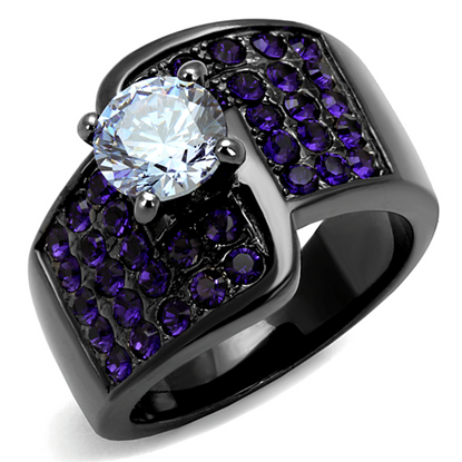 Picture of TK2644 - Stainless Steel Ring IP Light Black  (IP Gun) Women AAA Grade CZ Light Amethyst