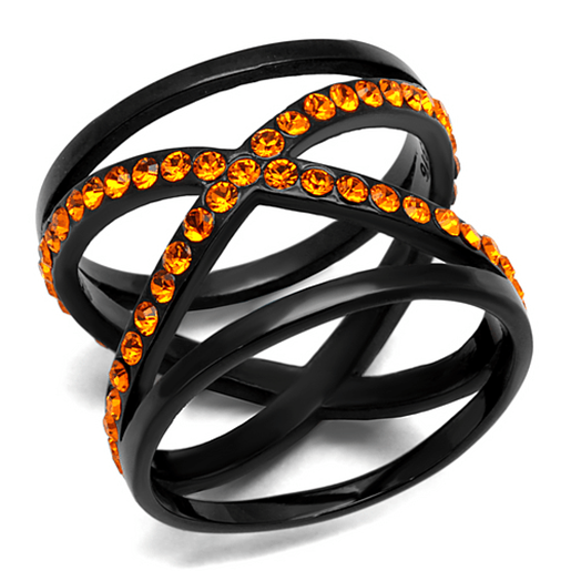 Picture of TK2645 - Stainless Steel Ring IP Black(Ion Plating) Women Top Grade Crystal Orange