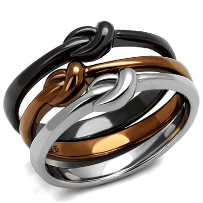 Picture of TK2648 - Stainless Steel Ring Three Tone IP?â‚¬IP Light Coffee & IP Light Black & High Polished) Women No Stone No Stone