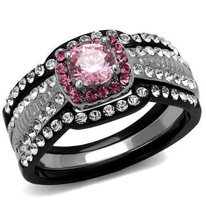 Picture of TK2651 - Stainless Steel Ring Two-Tone IP Black (Ion Plating) Women AAA Grade CZ Light Rose