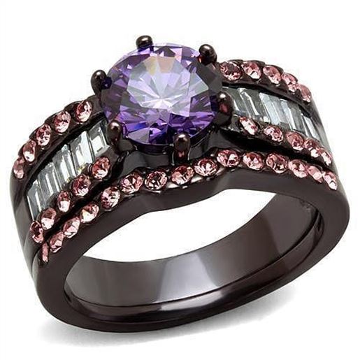 Picture of TK2652 - Stainless Steel Ring IP Dark Brown (IP coffee) Women AAA Grade CZ Amethyst