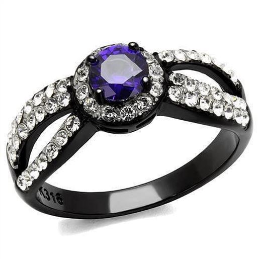 Picture of TK2653 - Stainless Steel Ring Two-Tone IP Black (Ion Plating) Women AAA Grade CZ Tanzanite