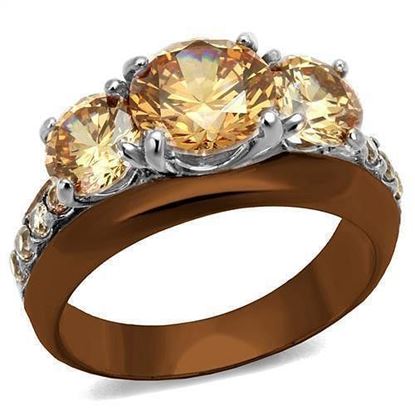 Picture of TK2656 - Stainless Steel Ring Two Tone IP Light Brown (IP Light coffee) Women AAA Grade CZ Champagne