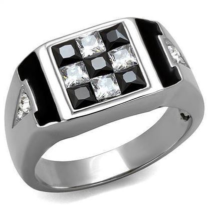 Picture of TK2663 - Stainless Steel Ring High polished (no plating) Men AAA Grade CZ Jet