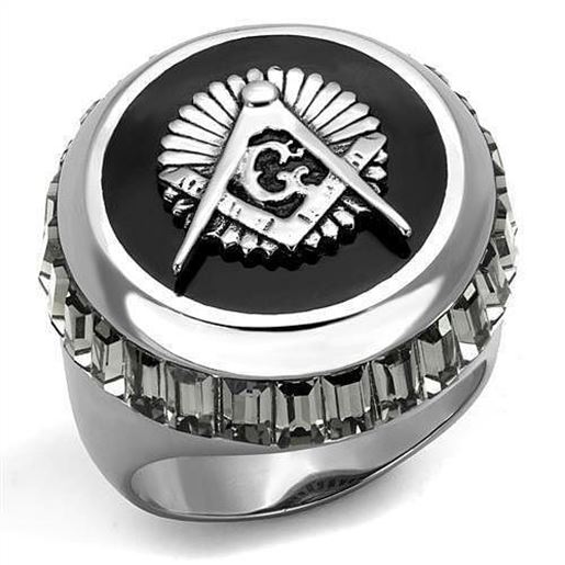 Picture of TK2666 - Stainless Steel Ring High polished (no plating) Men Top Grade Crystal Jet