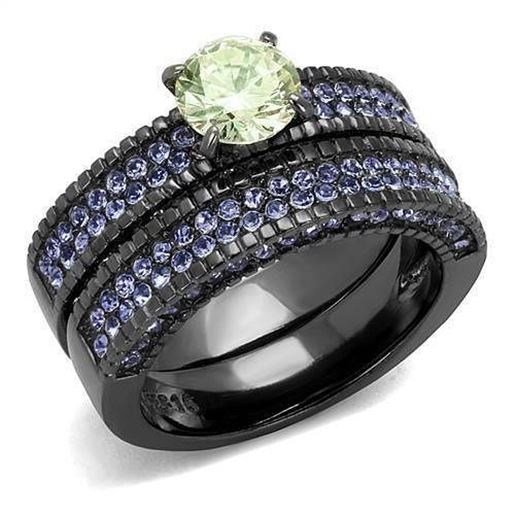 Picture of TK2672 - Stainless Steel Ring IP Light Black  (IP Gun) Women AAA Grade CZ Apple Green color