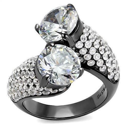 Picture of TK2674 - Stainless Steel Ring IP Light Black  (IP Gun) Women AAA Grade CZ Clear