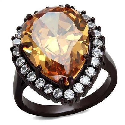 Picture of TK2675 - Stainless Steel Ring IP Dark Brown (IP coffee) Women AAA Grade CZ Champagne