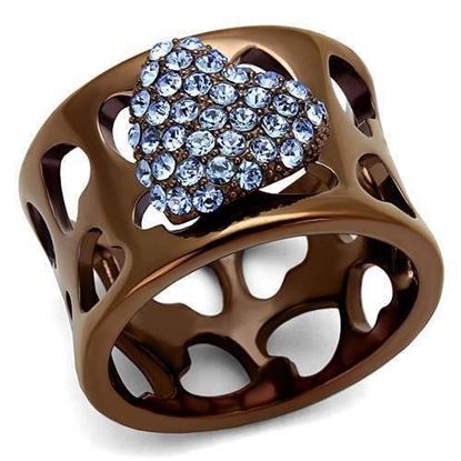 Picture of TK2676 - Stainless Steel Ring IP Coffee light Women Top Grade Crystal Aquamarine