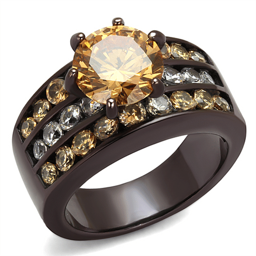 Picture of TK2681 - Stainless Steel Ring IP Dark Brown (IP coffee) Women AAA Grade CZ Champagne