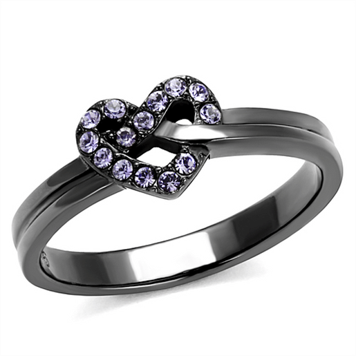 Picture of TK2685 - Stainless Steel Ring IP Light Black  (IP Gun) Women Top Grade Crystal Light Amethyst