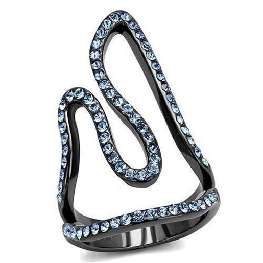 Picture of TK2695 - Stainless Steel Ring IP Light Black  (IP Gun) Women Top Grade Crystal Aquamarine