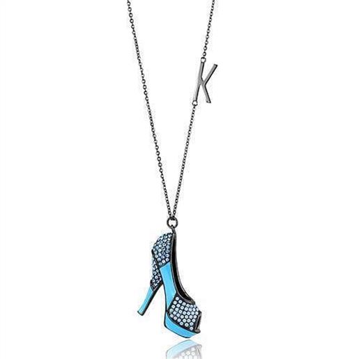 Picture of TK2704 - Stainless Steel Chain Pendant IP Light Black  (IP Gun) Women Top Grade Crystal Aquamarine