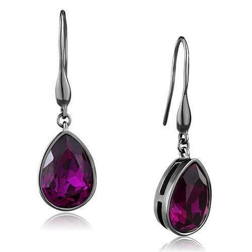 Picture of TK2705 - Stainless Steel Earrings IP Light Black  (IP Gun) Women Top Grade Crystal Fuchsia