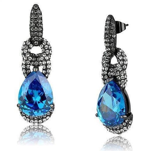 Picture of TK2708 - Stainless Steel Earrings IP Light Black  (IP Gun) Women AAA Grade CZ Sea Blue