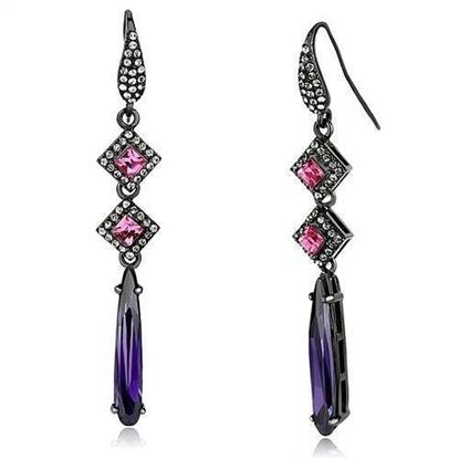 Picture of TK2712 - Stainless Steel Earrings IP Light Black  (IP Gun) Women AAA Grade CZ Amethyst