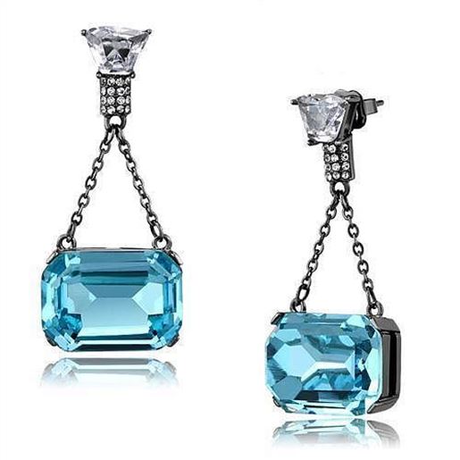 Picture of TK2713 - Stainless Steel Earrings IP Light Black  (IP Gun) Women Top Grade Crystal Sea Blue