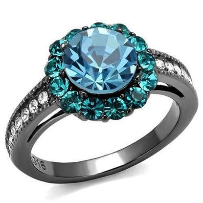 Picture of TK2716 - Stainless Steel Ring IP Light Black  (IP Gun) Women Top Grade Crystal Sea Blue