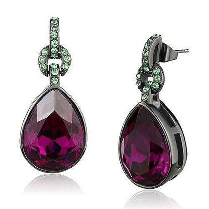 Picture of TK2726 - Stainless Steel Earrings IP Light Black  (IP Gun) Women Top Grade Crystal Fuchsia