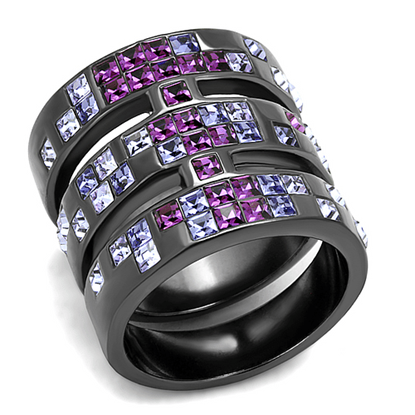 Picture of TK2734 - Stainless Steel Ring IP Light Black  (IP Gun) Women Top Grade Crystal Multi Color