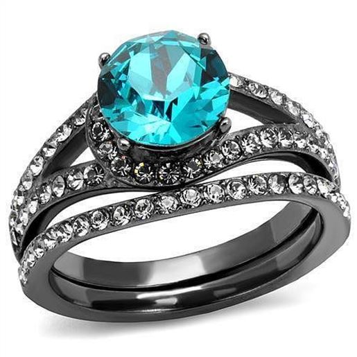 Picture of TK2744 - Stainless Steel Ring IP Light Black  (IP Gun) Women Top Grade Crystal Blue Zircon