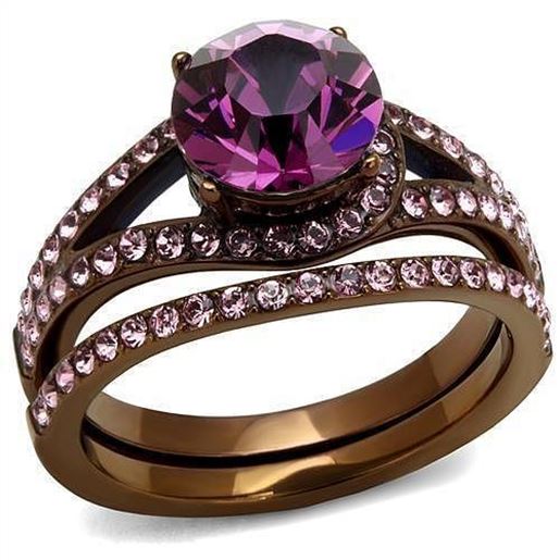 Picture of TK2745 - Stainless Steel Ring IP Coffee light Women Top Grade Crystal Amethyst