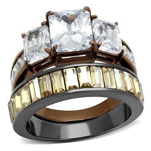 Picture of TK2747 - Stainless Steel Ring IP Light Black & IP Light coffee Women AAA Grade CZ Clear