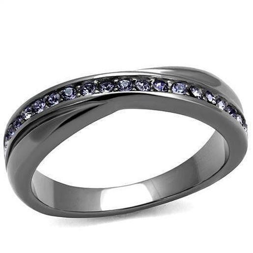 Picture of TK2750 - Stainless Steel Ring IP Light Black  (IP Gun) Women Top Grade Crystal Tanzanite