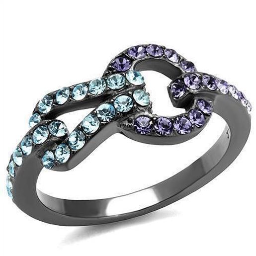 Picture of TK2752 - Stainless Steel Ring IP Light Black  (IP Gun) Women Top Grade Crystal Tanzanite