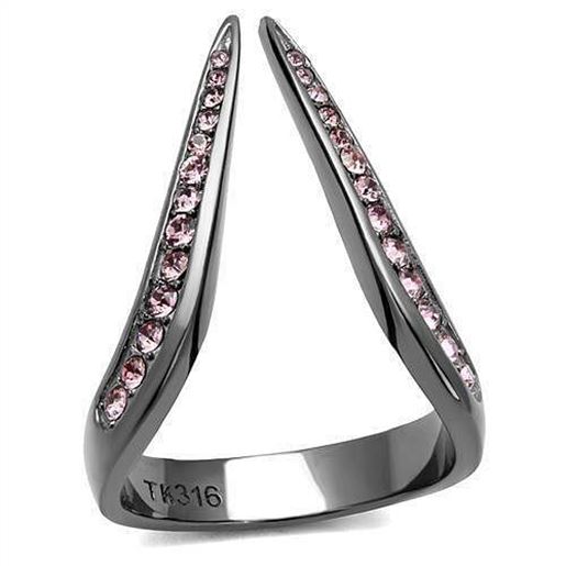 Picture of TK2756 - Stainless Steel Ring IP Light Black  (IP Gun) Women Top Grade Crystal Light Amethyst