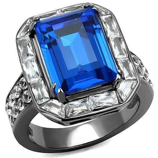 Picture of TK2758 - Stainless Steel Ring IP Light Black  (IP Gun) Women Top Grade Crystal Capri Blue