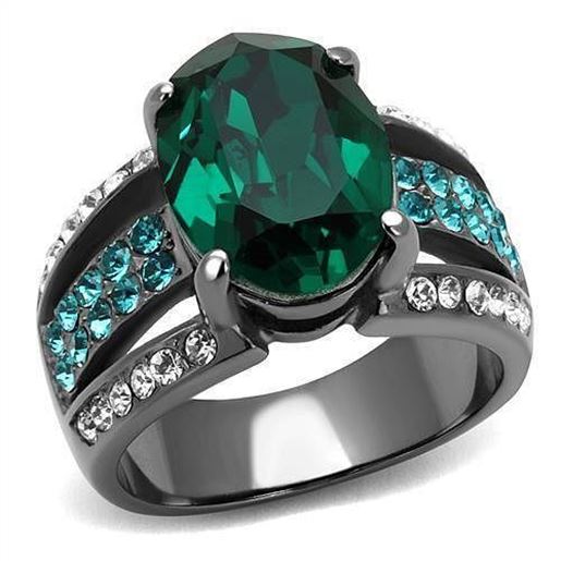 Picture of TK2759 - Stainless Steel Ring IP Light Black  (IP Gun) Women Top Grade Crystal Emerald