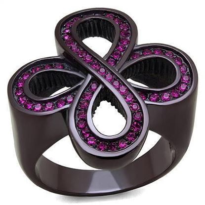 Picture of TK2763 - Stainless Steel Ring IP Dark Brown (IP coffee) Women Top Grade Crystal Fuchsia