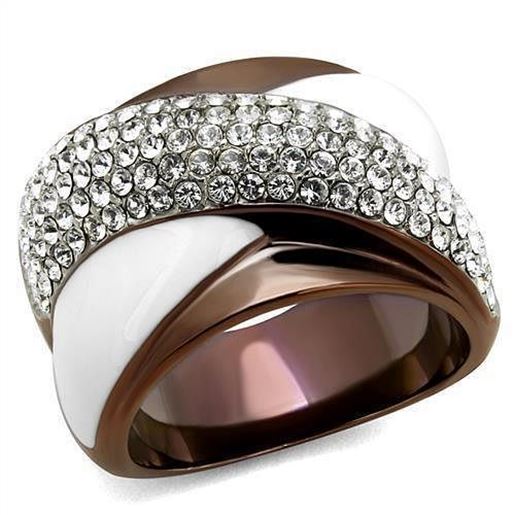 Picture of TK2765 - Stainless Steel Ring Two Tone IP Light Brown (IP Light coffee) Women Top Grade Crystal Clear