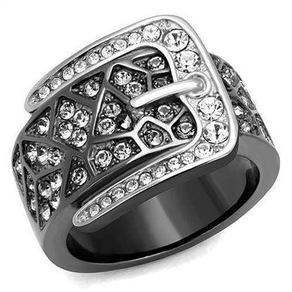 Picture of TK2769 - Stainless Steel Ring Two-Tone IP Black Women Top Grade Crystal Black Diamond