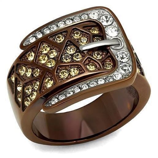 Picture of TK2770 - Stainless Steel Ring Two Tone IP Light Brown (IP Light coffee) Women Top Grade Crystal Citrine Yellow