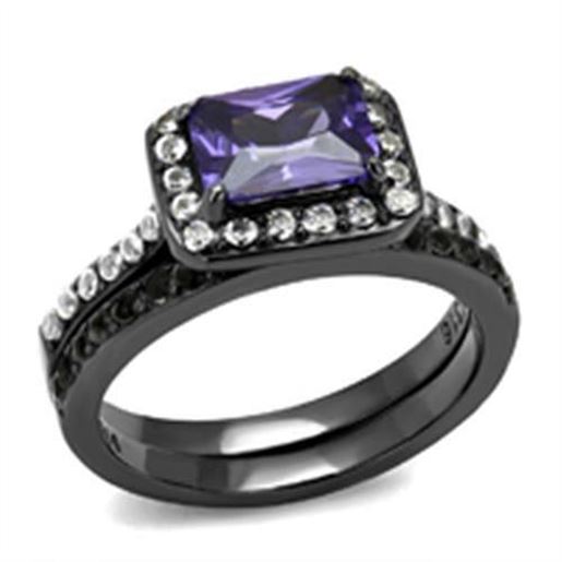 Picture of TK2778 - Stainless Steel Ring IP Light Black  (IP Gun) Women AAA Grade CZ Tanzanite