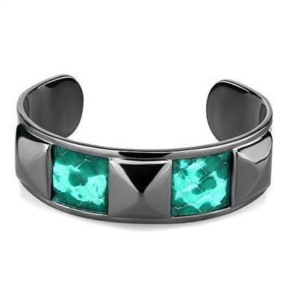 Picture of TK2794 - Stainless Steel Bangle IP Light Black  (IP Gun) Women Leather Emerald