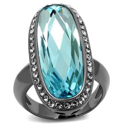 Picture of TK2804 - Stainless Steel Ring IP Light Black  (IP Gun) Women Top Grade Crystal Sea Blue