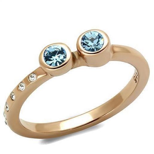 Picture of TK2807 - Stainless Steel Ring IP Rose Gold(Ion Plating) Women Top Grade Crystal Sea Blue